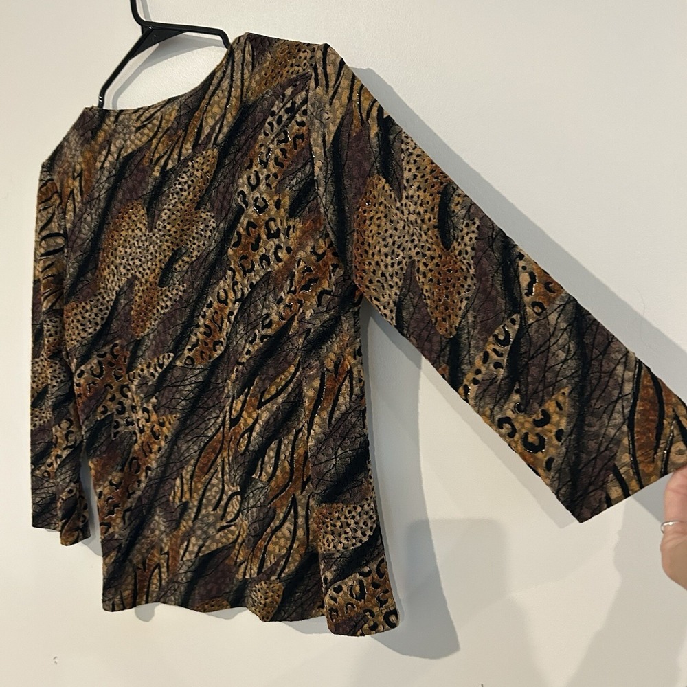Vtg USA Made Animal Print Leopard Top Sz M Sheer Stretch Brittany Black - Picture 7 of 12